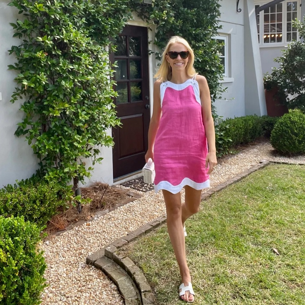 Staid “Renata” linen dress in pink